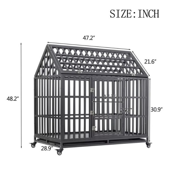 Heavy Duty Dog Cage with Roof Rust-Resistant Steel Locking Casters Feeding Door Ideal for Medium & Large Dogs Dog House Kennel - Image 7