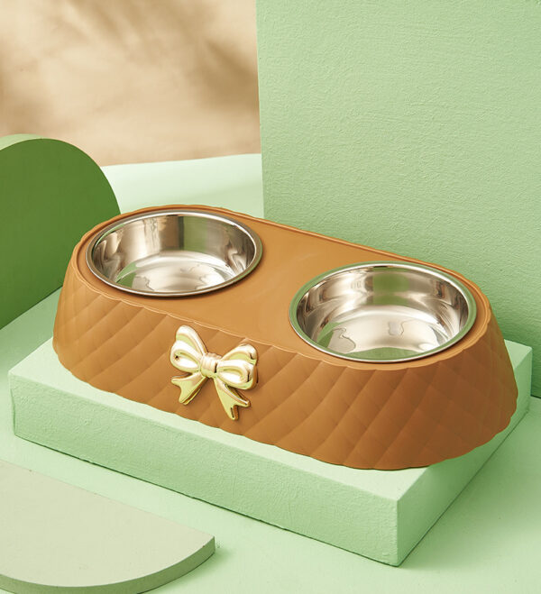 Pet Cat Food Bowl PP Base Bow-tie Bowknot Cat Feeder Stainless Steel Double Bowl Dog Food Feeding Drinking Container Pet Supplie - Image 8