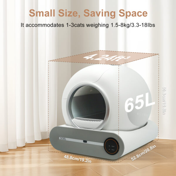 DOEL Self Cleaning Cat Litter Box 65L Automatic Cat Litter Box w/ Trash Bag & Litter Mat Smart Cat Toilet App Control 2.4G WiFi - Image 4