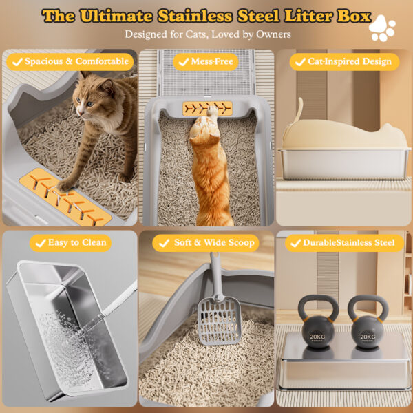 Stainless Steel Cat Litter Box With Lid, XL Metal For Big Cats, Never Absorbs Odors, Non-Sticky, Easy Clean, Anti-Urine Leakage - Image 6