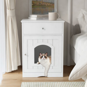 Wooden House Litter Box Enclosure With Drawer Side Table Indoor Pet Crate Cat Home The Combination Of Cat Nest And Bedside Table