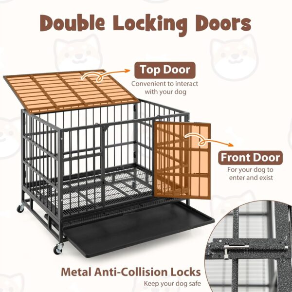 Masterpiece  38 Inch Foldable Metal Dog Crate, Heavy Duty Dog Cage With 2 Lockable Doors, Removable Tray, Lockable Unive - Image 4