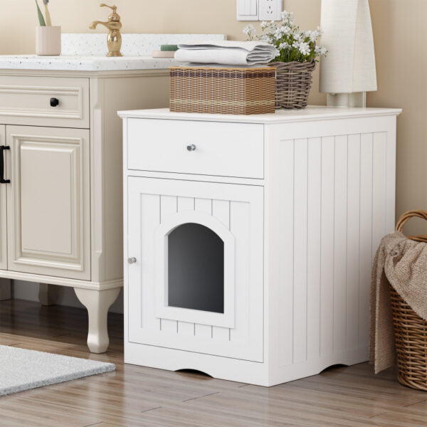Wooden House Litter Box Enclosure With Drawer Side Table Indoor Pet Crate Cat Home The Combination Of Cat Nest And Bedside Table - Image 3