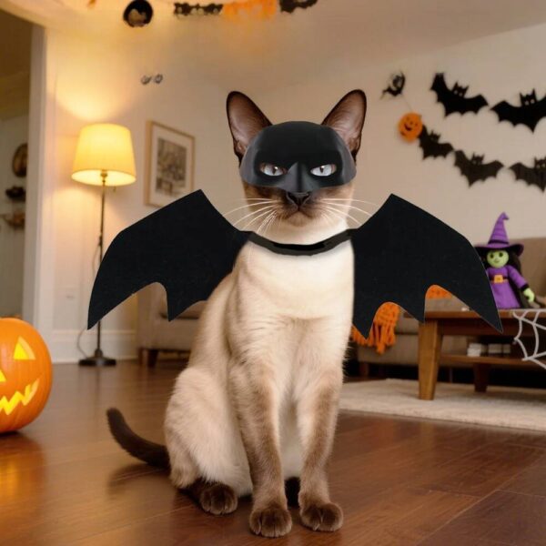 Halloween Pet Black Bat Costume Set with Mask Wing for Cats Dogs Creative Cosplay Cat Dog Halloween Party Pet Supplies - Image 2