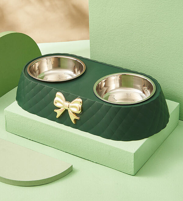 Pet Cat Food Bowl PP Base Bow-tie Bowknot Cat Feeder Stainless Steel Double Bowl Dog Food Feeding Drinking Container Pet Supplie - Image 9