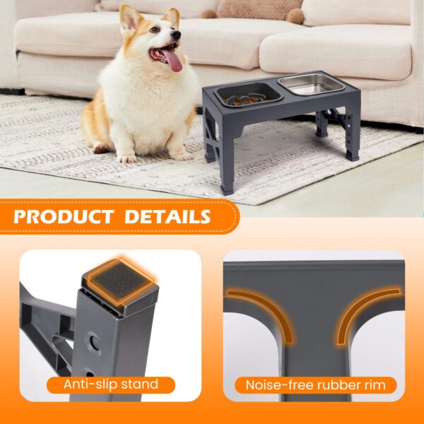 2-in-1 Elevated Slow Feeder Dog Bowls, Non-Slip Stainless Steel/Plastic/ Pet Food & Water Bowls with Foldable Stand - Image 4