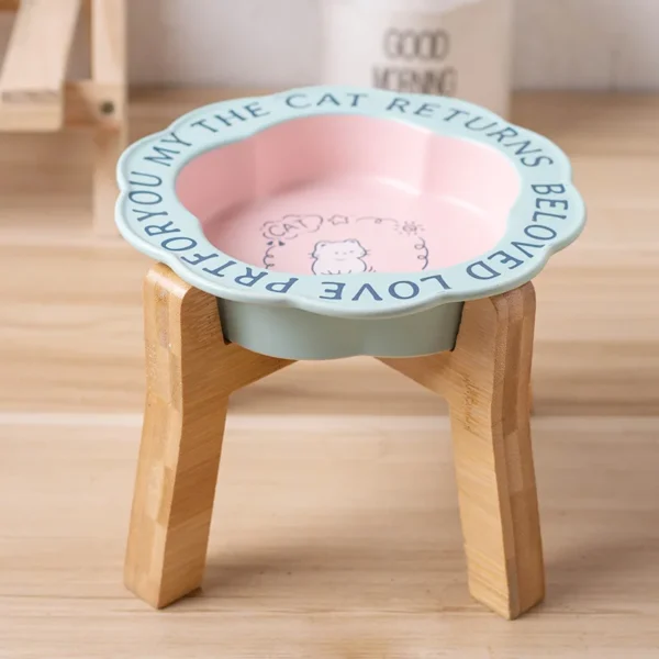 Persian Cat Ceramic Food Bowl with Wooden Shelf Anti-Black Chin Anti-Knockover Small Dog Bowl Includes Water Cup for Canned Food - Image 11