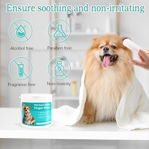 Pet Ear Wipes, Ear Cleaner Finger Wipes for Cats and Dogs, Soft & Easy Otic Cleaning Pads, Pet Supplies for Regular Soothing Odo - Image 6