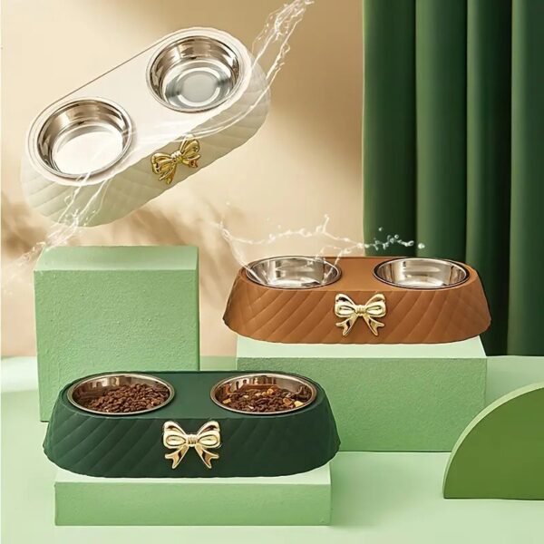 1PC Pet Pet Dog and Cat Food Bowls Bowtie Dog Food Drinking Double Bowl Pet Supplies - Image 3