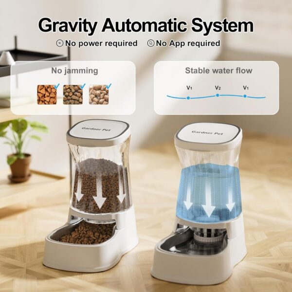 Automatic Pets Gravity Feeder and Water Dispenser Set, 1Gallon x 2 Stainless Steel Food Feeder and Waterer, 100% BPA-Free Water - Image 3