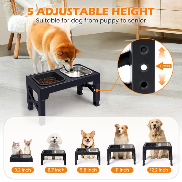 2-in-1 Elevated Slow Feeder Dog Bowls, Non-Slip Stainless Steel/Plastic/ Pet Food & Water Bowls with Foldable Stand - Image 5
