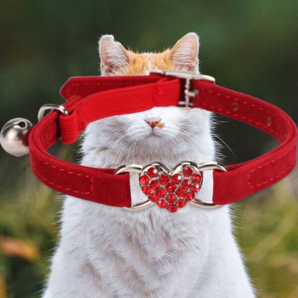 Safety Heart Bell Cat Collar Elastic Adjustable Adjustable Colored Diamonds Cat Collar With Bell Soft Dog Necklace Photo Props - Image 2