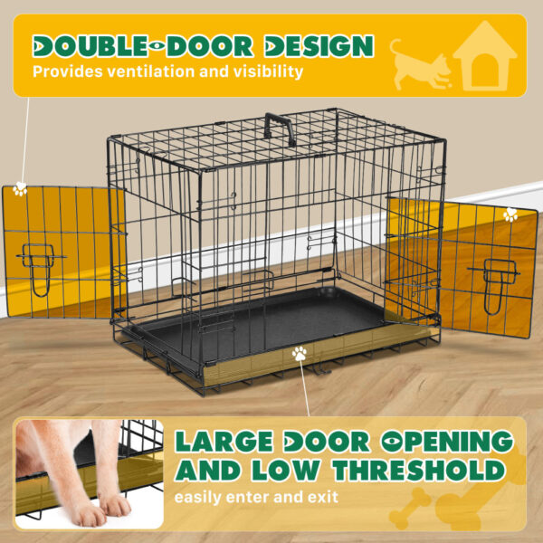 Dog Crate with Divider Panel,36 Inch Double Door Folding Metal Wire Dog Cage with Plastic Leak-Proof Pan Tray, Pet Kennel - Image 6