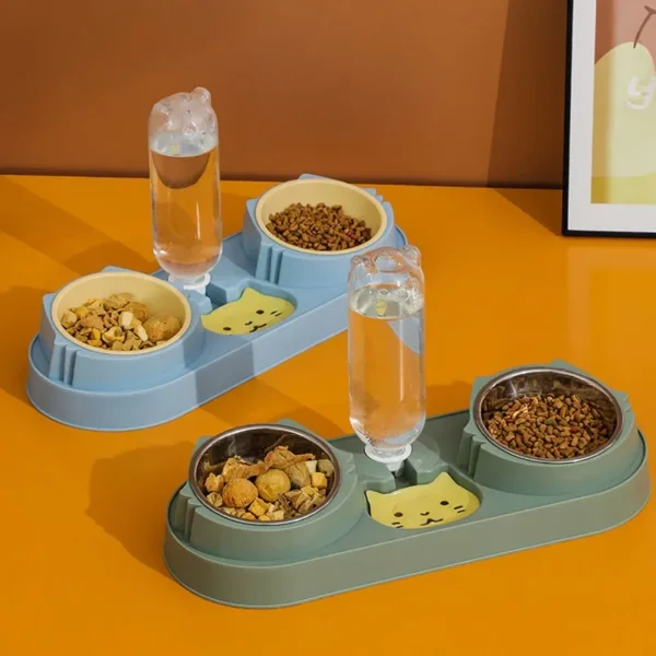 Double Dog Cat Bowls with Water Dispenser Tilted Cat Food Dishes for Indoor Pet Easily Detached Wet and Dry Food Bowl Set - Image 3