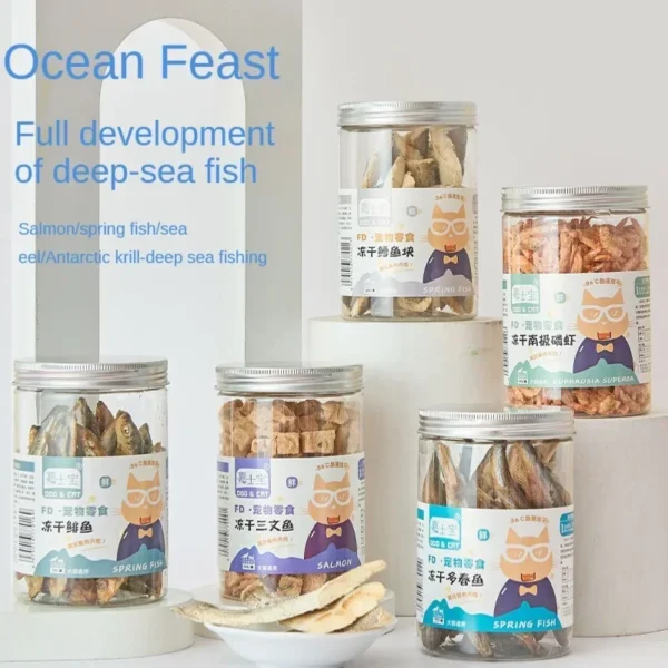 Pet Freeze Dried Chicken Breast Salmon Eel Duck Meat Beef Liver Yolk Granules Rich Nutrition Dog Fat Long Meat Food Cat Snacks - Image 4