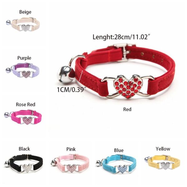 Safety Heart Bell Cat Collar Elastic Adjustable Adjustable Colored Diamonds Cat Collar With Bell Soft Dog Necklace Photo Props - Image 6