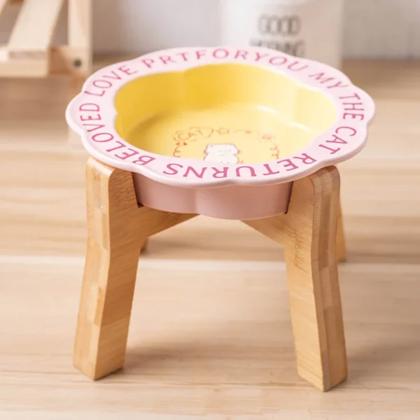 Persian Cat Ceramic Food Bowl with Wooden Shelf Anti-Black Chin Anti-Knockover Small Dog Bowl Includes Water Cup for Canned Food - Image 10