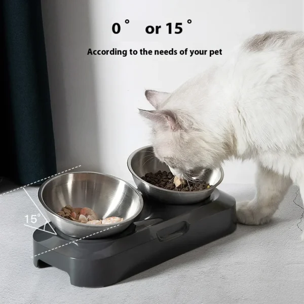 PETWAN Raised Cat Bowl Stainless Steel,Non-Slip Silicone Mat&Raised Cat Feeder with 15°&0°Tilting Neck Protective Bowl for Pets - Image 5