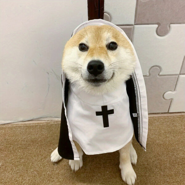 1pc Hallow Funny Pet Nun Costume for Small Cats & Dogs Cross Design for Halloween Parties & Photo Ops Adjustable Pet Nun Costume