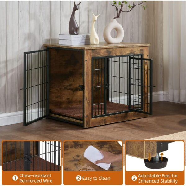 Dog Crate Furniture with Cushion, Wooden Dog Kennel Furniture, Dog Crates for Small/Medium Dogs - Image 3