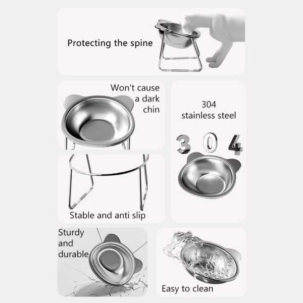 Raised Cat Bowls Tilted Neck Guard Cat Food Bowl 304 Stainless Steel Shatter-resistant Elevated 15° Pet Supplies for Puppy Cat - Image 4