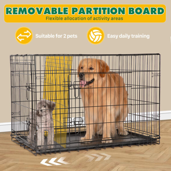 Dog Crate with Divider Panel,36 Inch Double Door Folding Metal Wire Dog Cage with Plastic Leak-Proof Pan Tray, Pet Kennel - Image 3
