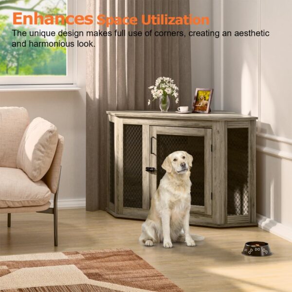 Coner Dog Crate Furniture, 52" Wooden Dog Kennel Furniture End Table with Mesh, Dog Kennel Indoor Furniture for Small Medium - Image 3