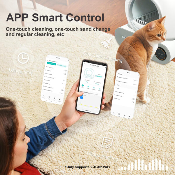 DOEL Self Cleaning Cat Litter Box 65L Automatic Cat Litter Box w/ Trash Bag & Litter Mat Smart Cat Toilet App Control 2.4G WiFi - Image 3