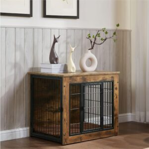 Dog Crate Furniture with Cushion, Wooden Dog Kennel Furniture, Dog Crates for Small/Medium Dogs