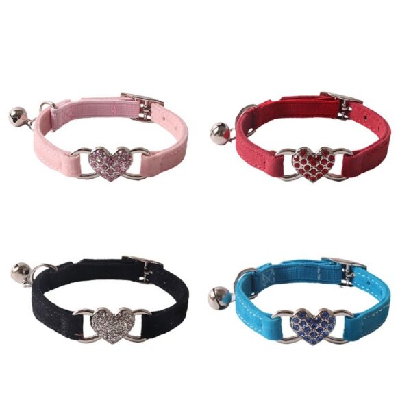 Safety Heart Bell Cat Collar Elastic Adjustable Adjustable Colored Diamonds Cat Collar With Bell Soft Dog Necklace Photo Props - Image 3