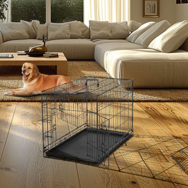 Dog Crate with Divider Panel,36 Inch Double Door Folding Metal Wire Dog Cage with Plastic Leak-Proof Pan Tray, Pet Kennel - Image 4