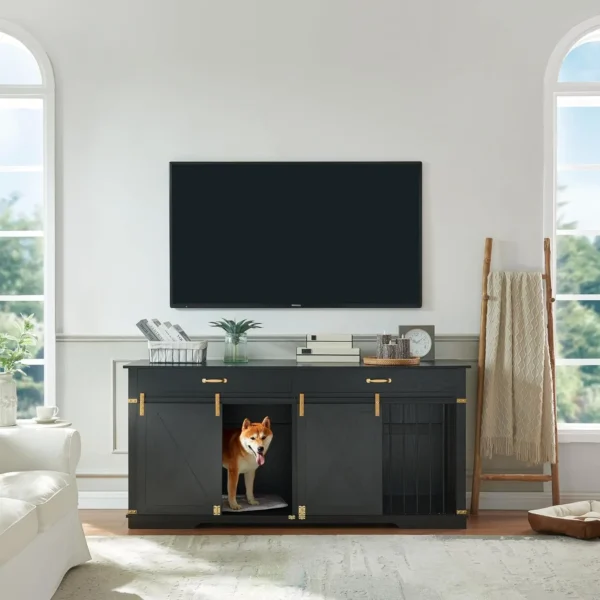 EDYO LIVING Extra Large Furniture Style Double Dog Crates, 72.5" Farmhouse Wooden Dog Kennel Furniture with Drawers, Divider, Wa - Image 4