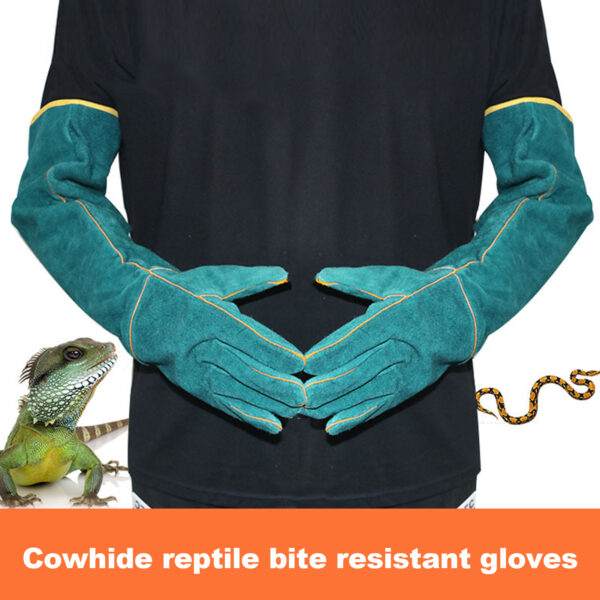 Anti-Bite Safety Gloves Ultra Long Leather Green Pets Grip Biting Protective Gloves for Catch Dog Cat Reptiles Animal - Image 2