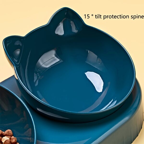 Pet Bowls With Water Feeder, 3 In 1 Ear Design Tilted Cat Water And Food Bowl Set With Gravity Water Bottle For Neck Protection - Image 4