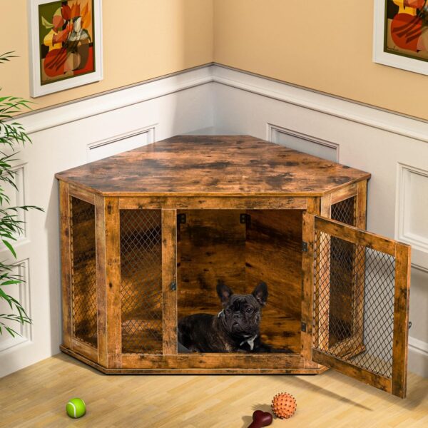 Coner Dog Crate Furniture, 52" Wooden Dog Kennel Furniture End Table with Mesh, Dog Kennel Indoor Furniture for Small Medium - Image 7