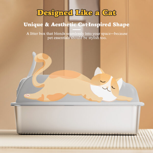 Stainless Steel Cat Litter Box With Lid, XL Metal For Big Cats, Never Absorbs Odors, Non-Sticky, Easy Clean, Anti-Urine Leakage - Image 2
