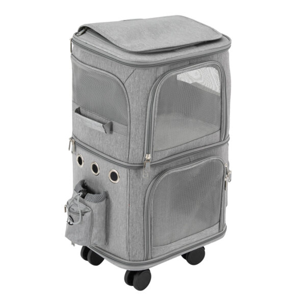 Cat Carrier Double-Compartment Pet Rolling Carrier with Wheels Super Ventilated Design,Ideal for Traveling Hiking Camping - Image 2