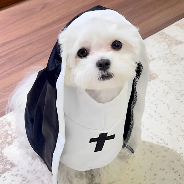 1pc Hallow Funny Pet Nun Costume for Small Cats & Dogs Cross Design for Halloween Parties & Photo Ops Adjustable Pet Nun Costume - Image 6