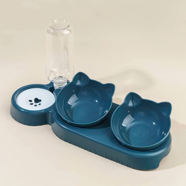 Pet Bowls With Water Feeder, 3 In 1 Ear Design Tilted Cat Water And Food Bowl Set With Gravity Water Bottle For Neck Protection - Image 7