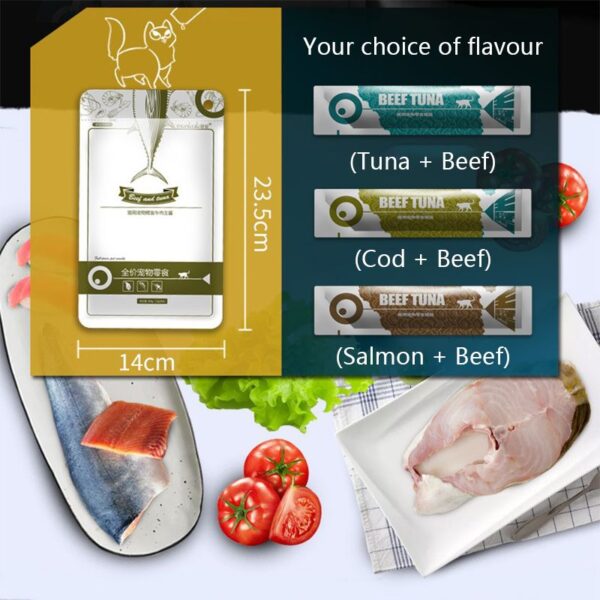 Cat Strips 13gX8PCS Wet Food Pet Cat Snacks Cod Tuna Beef Pet Food Cats Supplement Protein DHA Cat Sauce Make Hair Beautiful - Image 5
