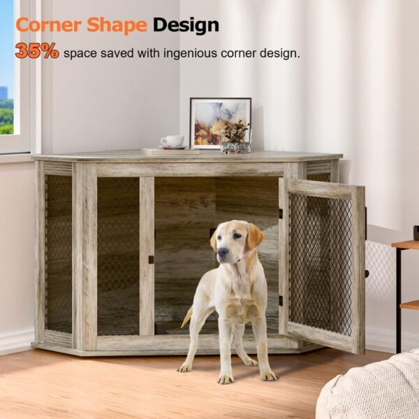 Coner Dog Crate Furniture, 52" Wooden Dog Kennel Furniture End Table with Mesh, Dog Kennel Indoor Furniture for Small Medium - Image 2