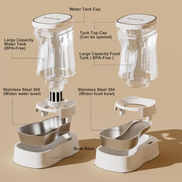 Automatic Pets Gravity Feeder and Water Dispenser Set, 1Gallon x 2 Stainless Steel Food Feeder and Waterer, 100% BPA-Free Water - Image 5