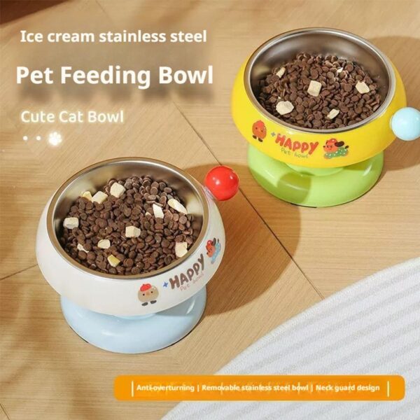 Cute Stainless Steel Pet Bowl Non-Slip Durable Cat Food Bowl Dog Bowl Protects Cervical Spine for Kittens And Dogs - Image 5