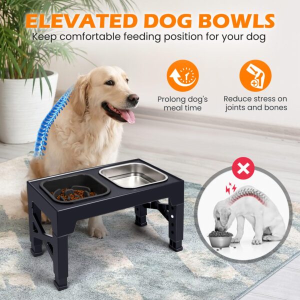 2-in-1 Elevated Slow Feeder Dog Bowls, Non-Slip Stainless Steel/Plastic/ Pet Food & Water Bowls with Foldable Stand - Image 6