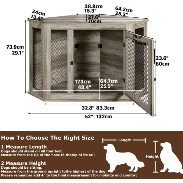 Coner Dog Crate Furniture, 52" Wooden Dog Kennel Furniture End Table with Mesh, Dog Kennel Indoor Furniture for Small Medium - Image 6