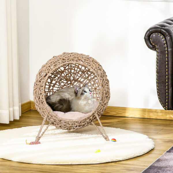 Rattan Classic Cat Bed – Metal Tripod Base, Soft Cushion + Enclosed Design, For Cats Up To 11 lbs - Image 3