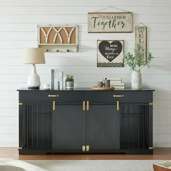 EDYO LIVING Extra Large Furniture Style Double Dog Crates, 72.5" Farmhouse Wooden Dog Kennel Furniture with Drawers, Divider, Wa - Image 7