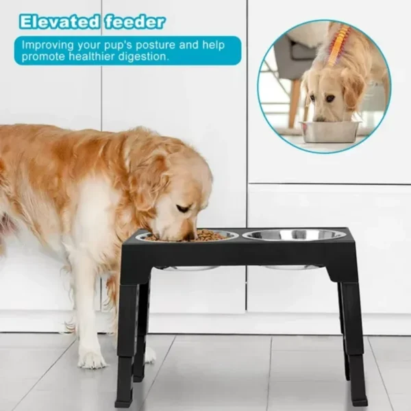 5 Height-Adjustable Raised Dog Bowl Racks with 2 Stainless Steel Food Bowls, Dog Bowl for Large Dogs and Cats (Black) - Image 5