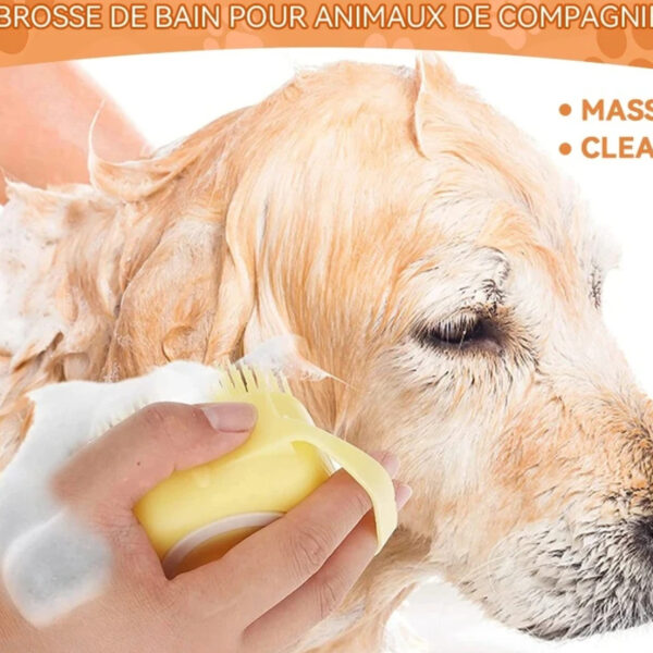 Dog Bathing Brush Pet Massage Brush Shampoo Dispenser Soft Silicone Brush Rubber Bristle for Dogs and Cats Shower Grooming Tool - Image 2