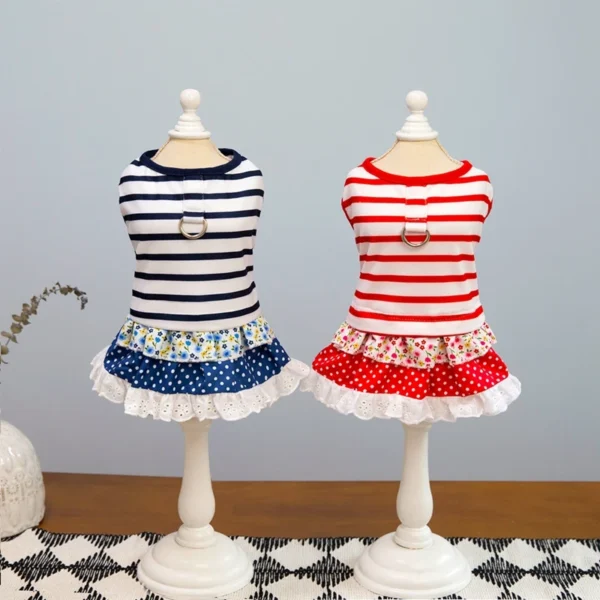 Summer Cute Dot Cat Dress Pet Costumes Chihuahua ClothesLace Puppy Princess Dress  Striped Pet Dog Dresses Dog Clothes - Image 2